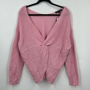 Inner Circle Women's Nordstrom Front Twist V Neck Long Sleeve Sweater Size M NWT